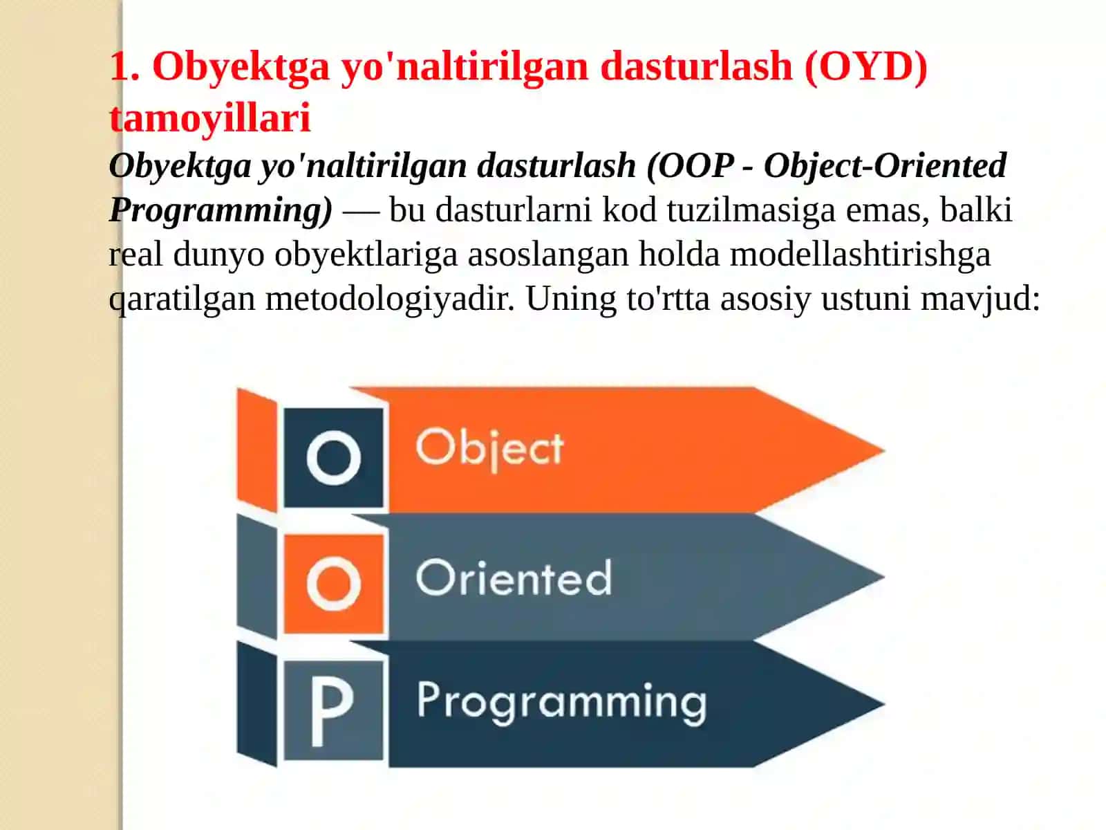 Obyektga yoʻnaltirilgan dasturlashning zamonaviy dasturlash texnologiyalarida ishlatilishi 3
