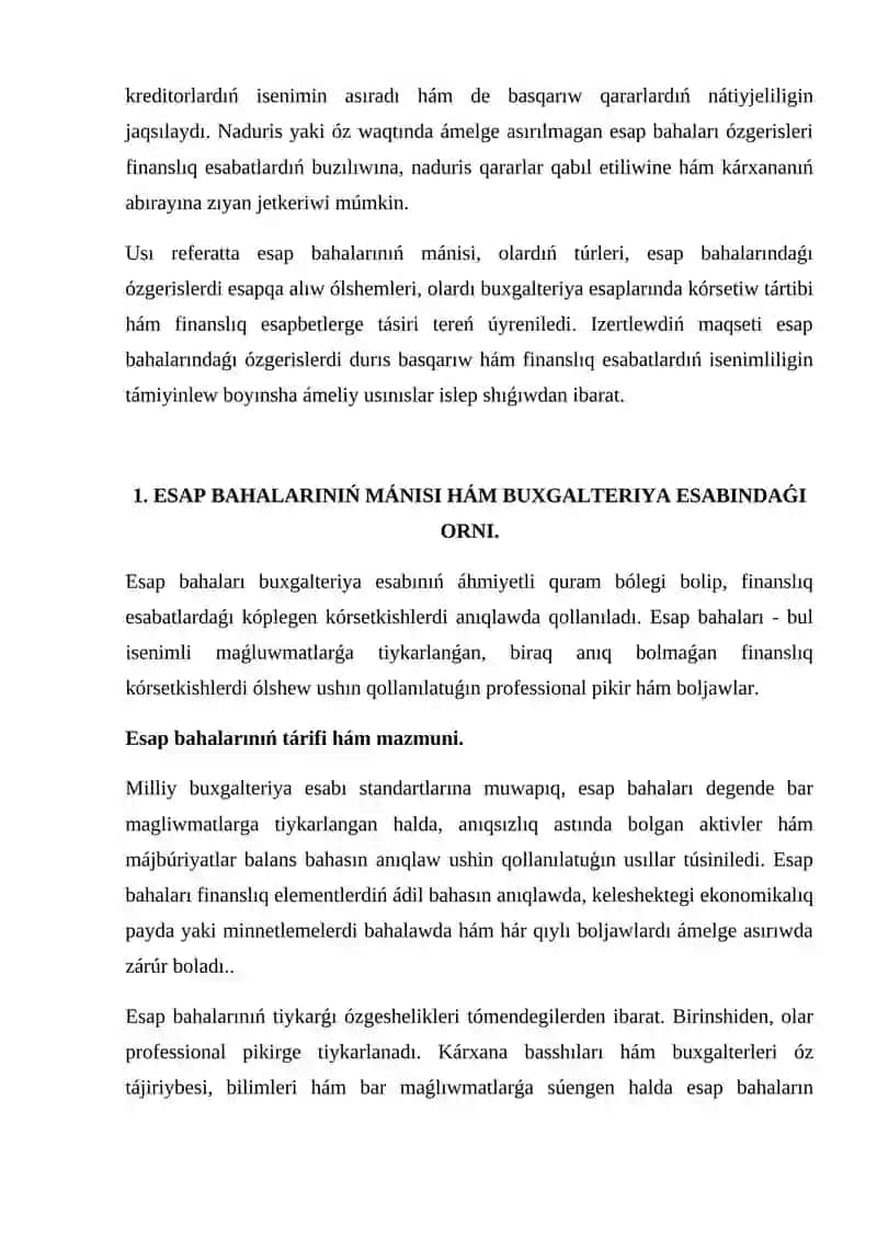 Esap bahalarındaǵı ózgerisler 3