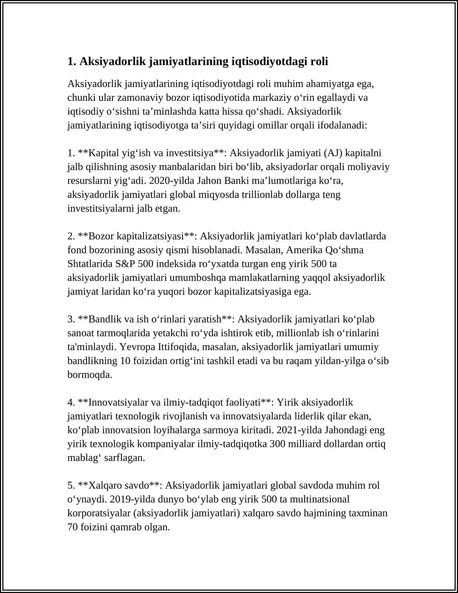 AKSIYADORLIK KORXONALARINING IQTISODIYOTDAGI ROLI VA ÕRNI 3