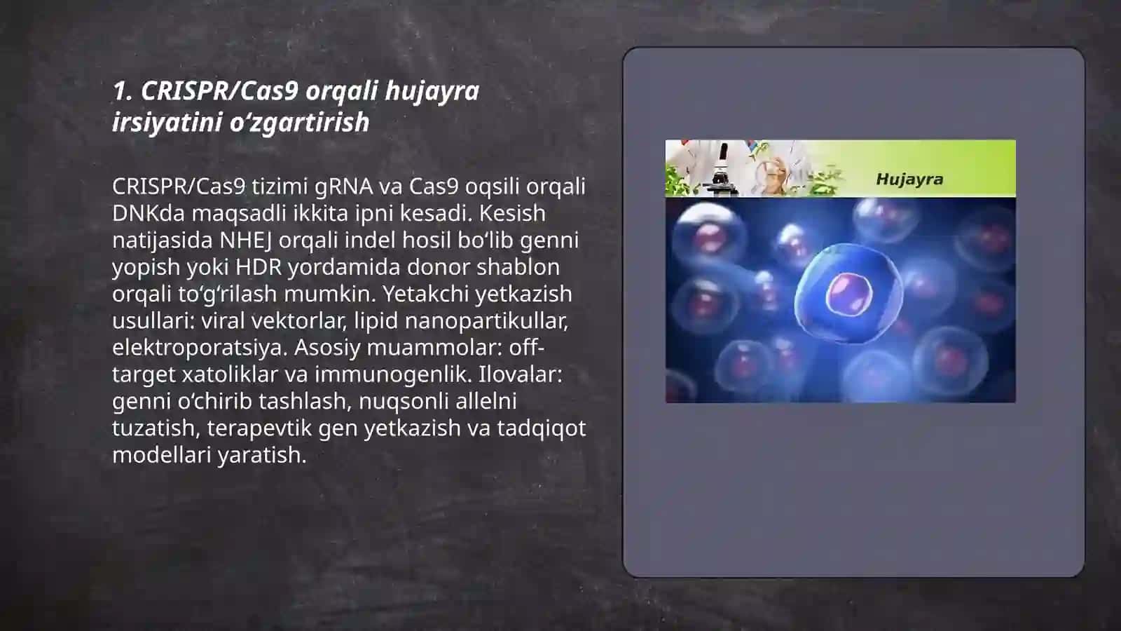 CRISPR/Cas9 orqali hujayra irsiyatini o‘zgartirish 3