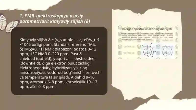 PMR SPEKTRASKOPIYA PORAMETIRLARI.SPEKTORLARNI SODDALASHTIRISH USULLARI 3