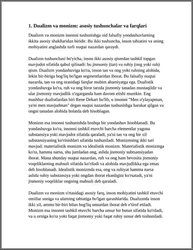 INSONNI TUSHUNISHGA DUALIZM VA MONIZM NUQTAI NAZARIDAN YONDASHUV 3