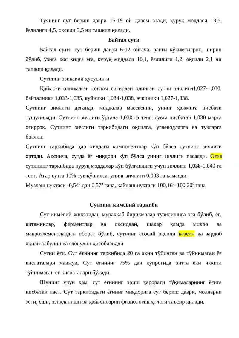 Sutning Kimyoiviy Tarkibi va Komponentlari To'g'risida Tushuncha 3