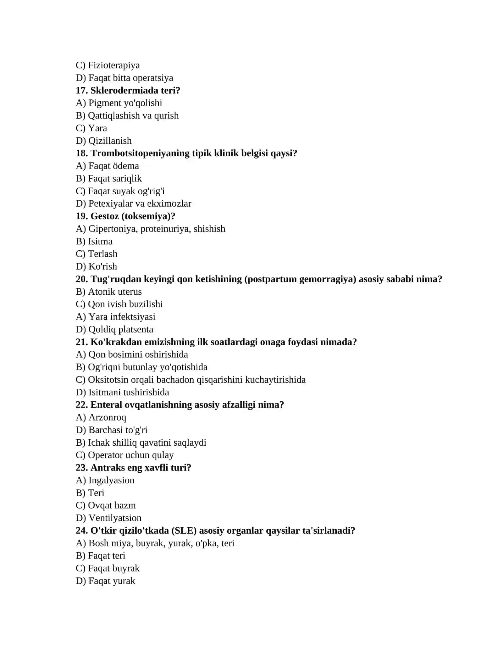 Tibbiyot toifa testlari 3