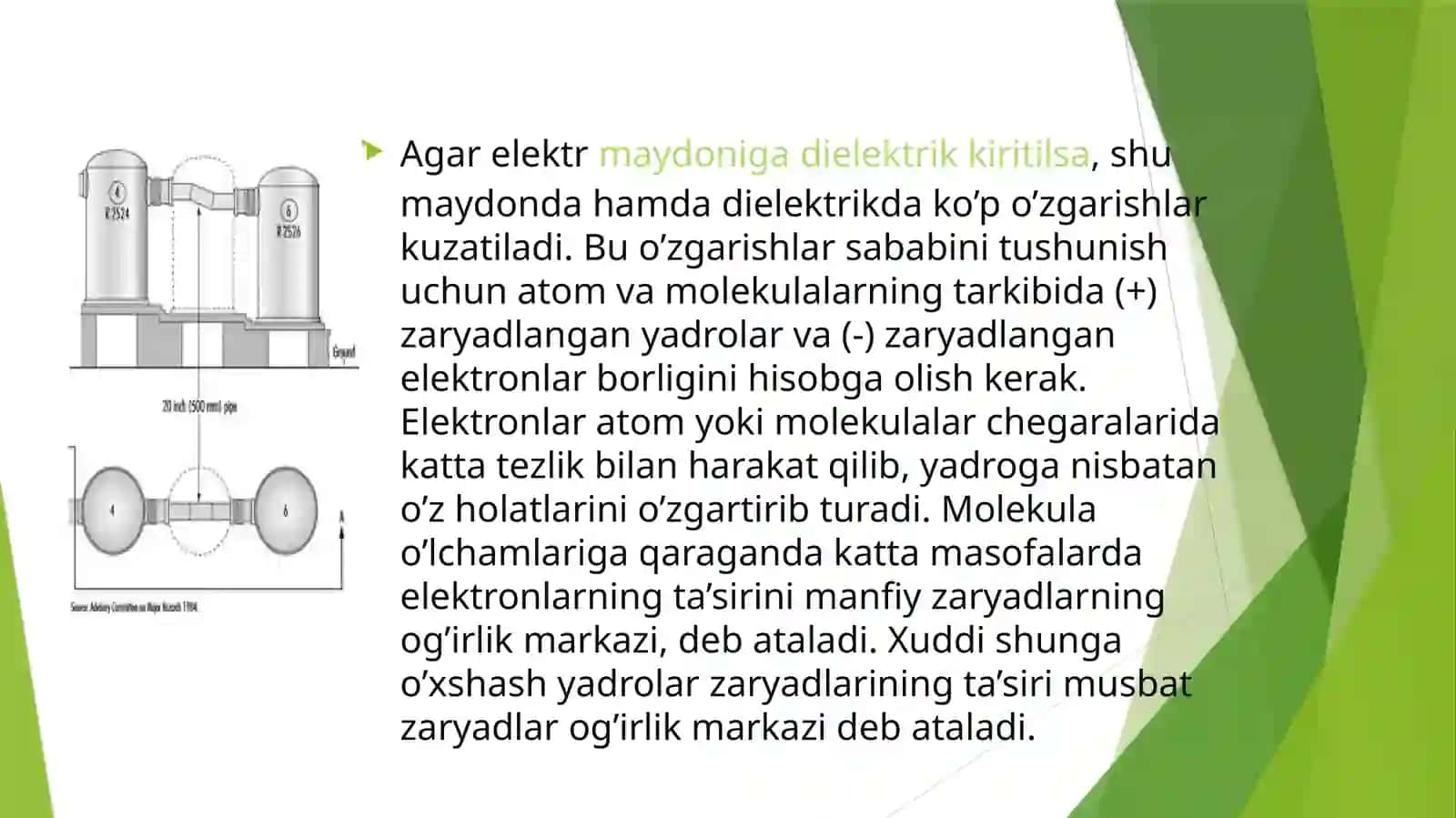 Dielektriklarda elektr maydoni. Dielektrik singdiruvchanlik va dielektriklarning qutblanishi. Pezoelektriklar va segnetoelektriklar to‘gʻrisida tushuncha 3