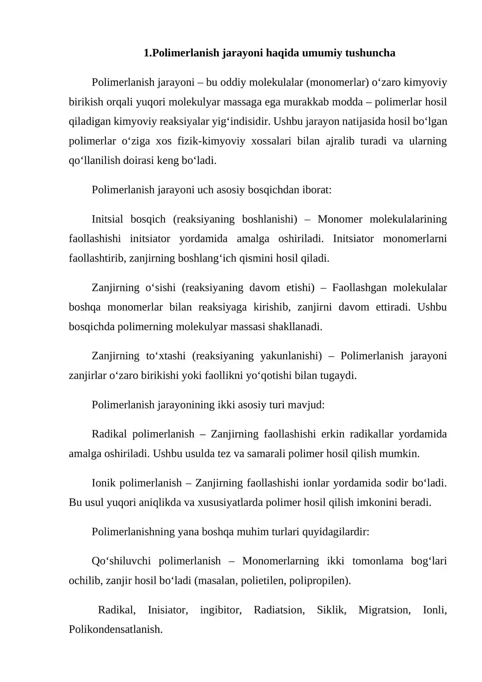 POLIMERLANISH JARAYONIGA INITSIATOR VA INGIBITORLARNING TA'SIRI 3
