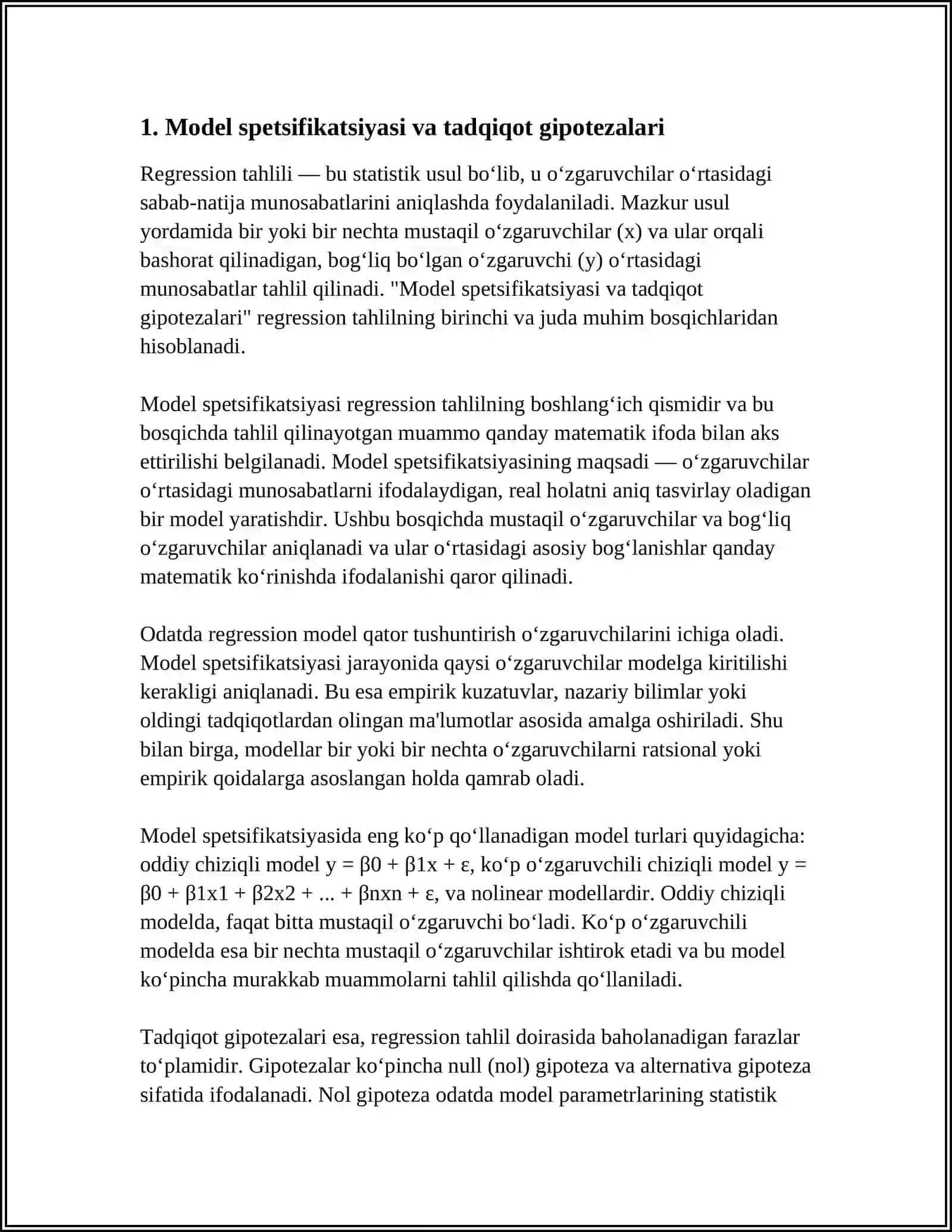REGRESSION TAHLIL BOSQIHLARI:NAZARIY VA AMALIY YONDASHUV 3
