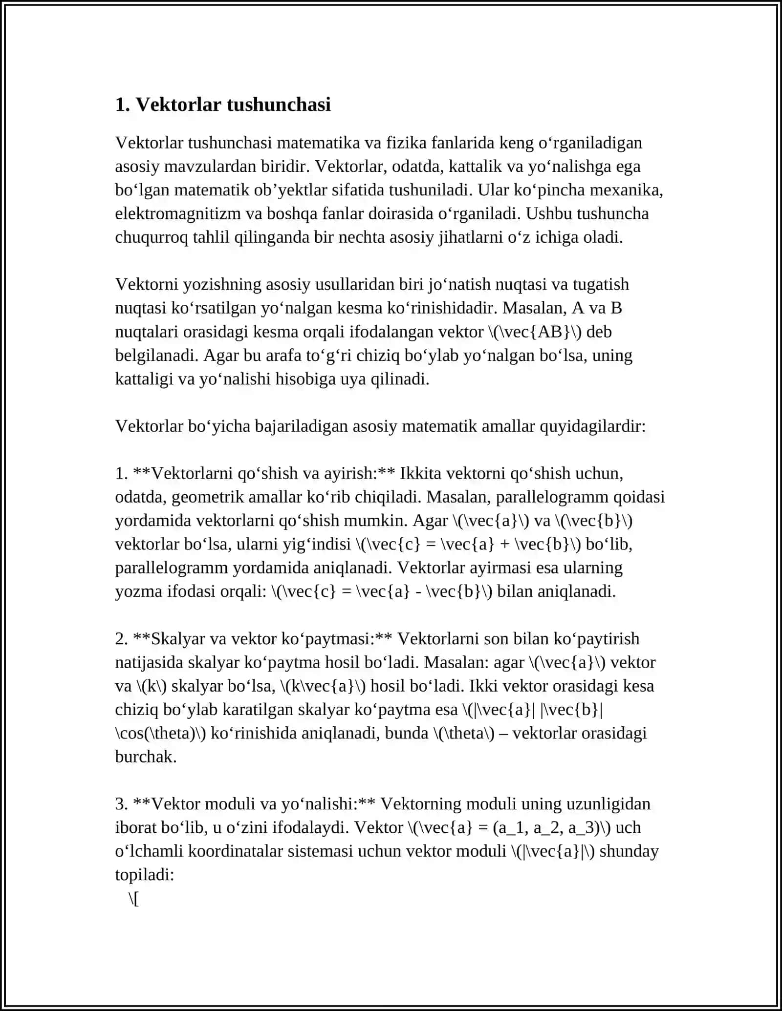 TÓRT ÓLCHAMLI VEKTOR VA TENZORLAR 3