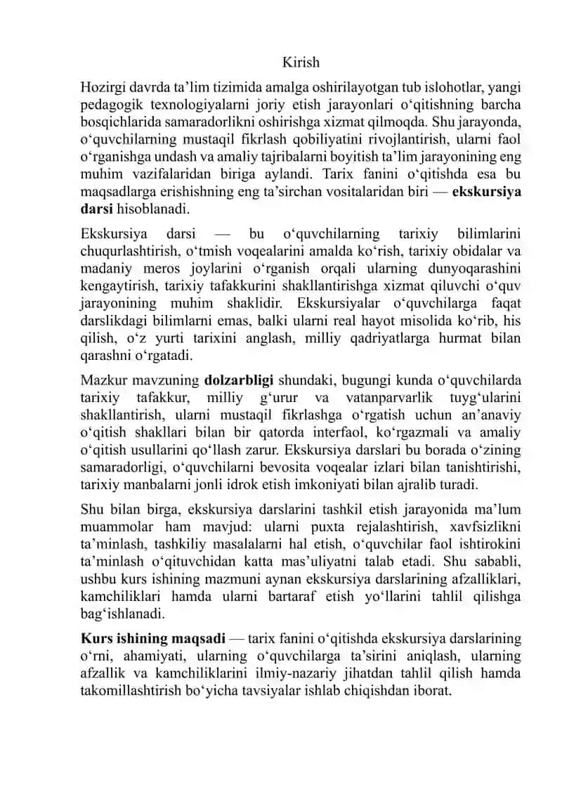 Ekskursiya darsi avzalliklari va kamchilliklari 3