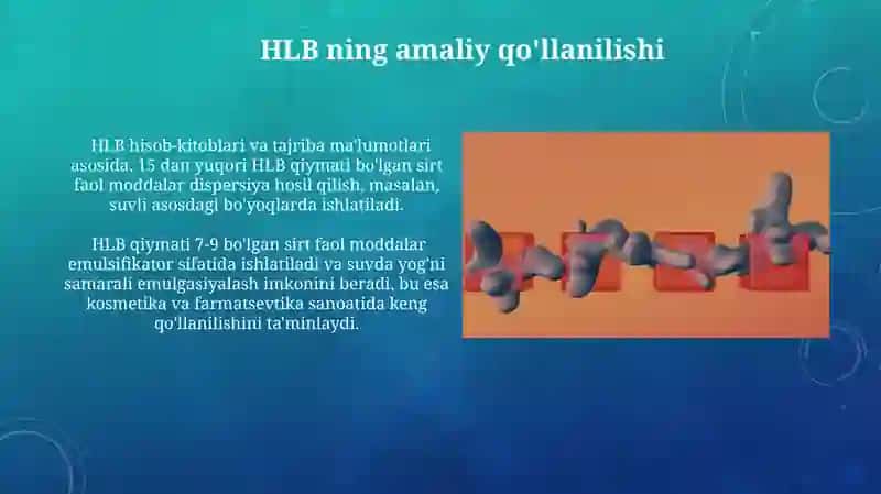 Kolloid sirt faol moddalarning gidrofil -liofil (GLB) balansi 3