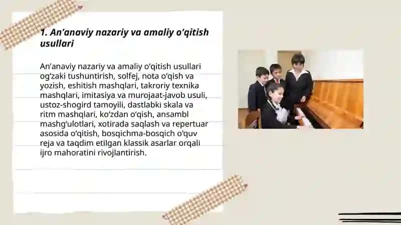 Musiqa mashgʻulotlarida qoʻllaniladigan usul va uslublar 3