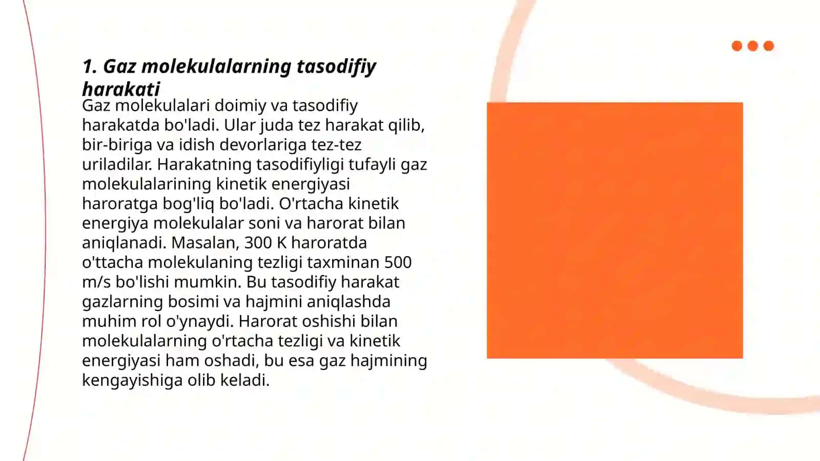 Gaz molekulalaring tezliklari.Izojarayonlar 3