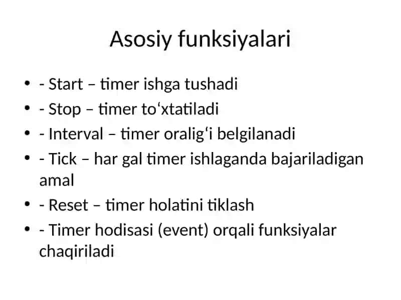 Timer ob’ekti va undan foydalanish 3