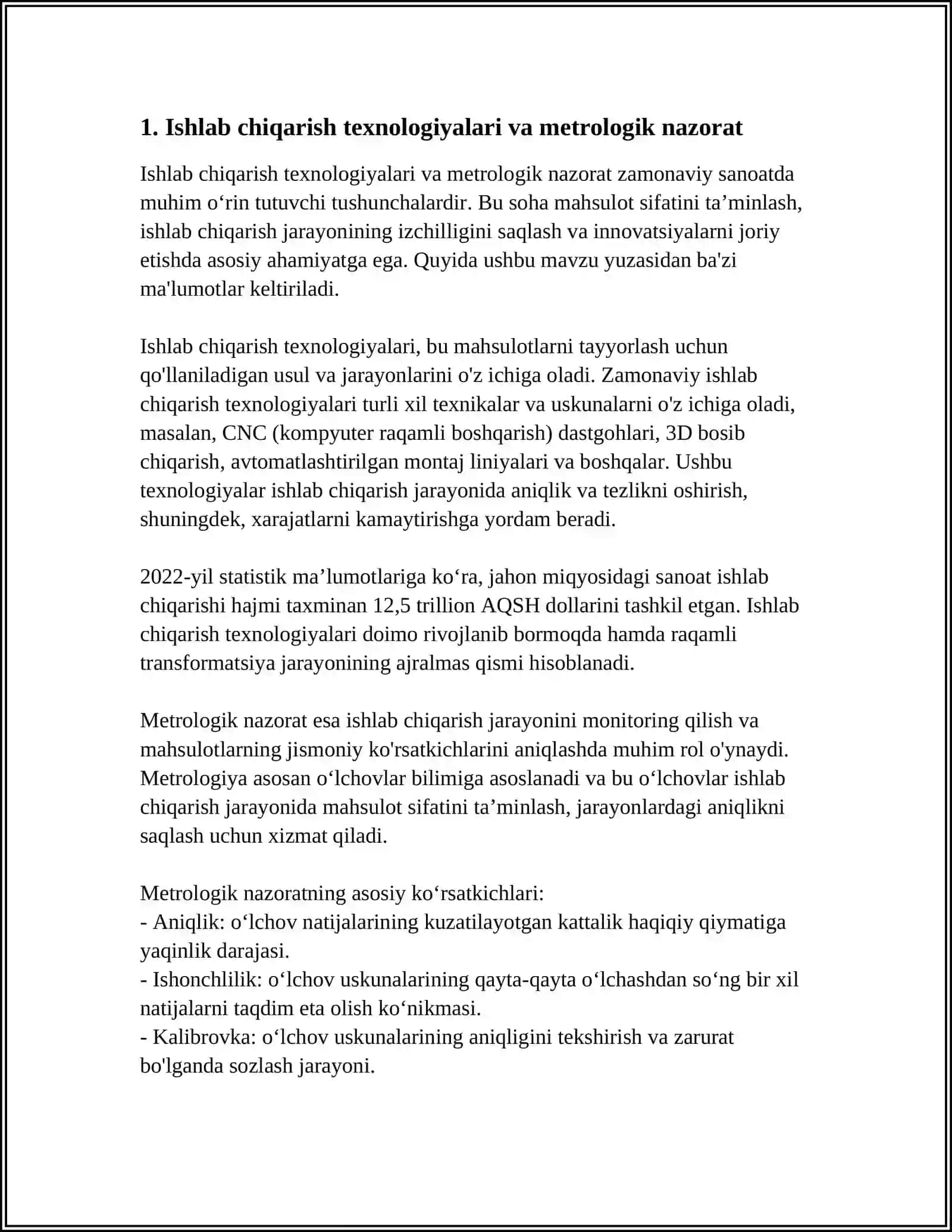 ISHLAB CHIQARISH VA UNING TARMOQLARIDA METROLOGIK XIZMAT VA TA'MINOT 3