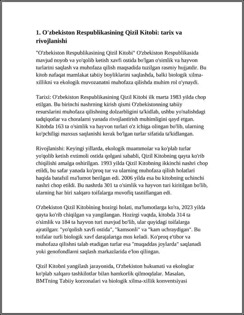 O'zbekiston Respublikasi "Qizil Kitobi" va uning atrof-muhitni muhofaza qilishdagi o'rni 3