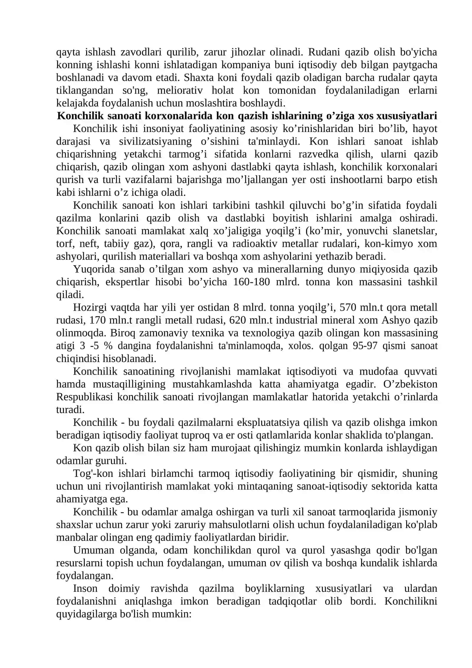 O’zbekistonda konchilik sanoatining o’rni va axamiyati 3