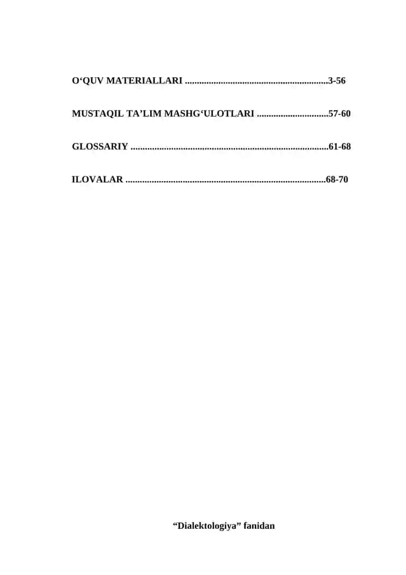OʻZBEK DIALEKTOLOGIYASI FANIDAN OʻQUV- USLUBIY MAJMUA 3
