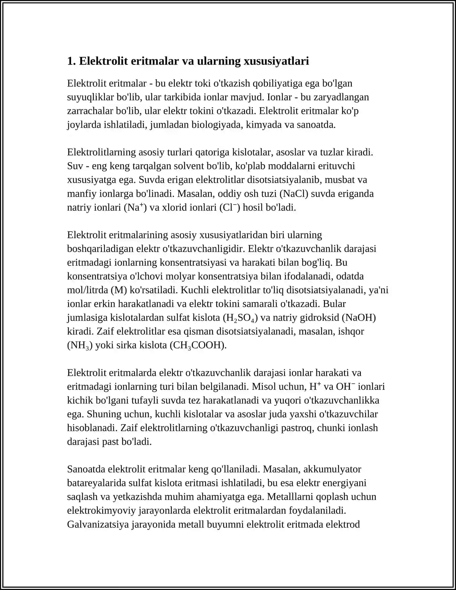 ORGANIZMNING BIOLOGIK SUYUQLIKLARI ELEKTROLIT VA NOELEKTROLIT ERITMALARI SIFATIDA 3