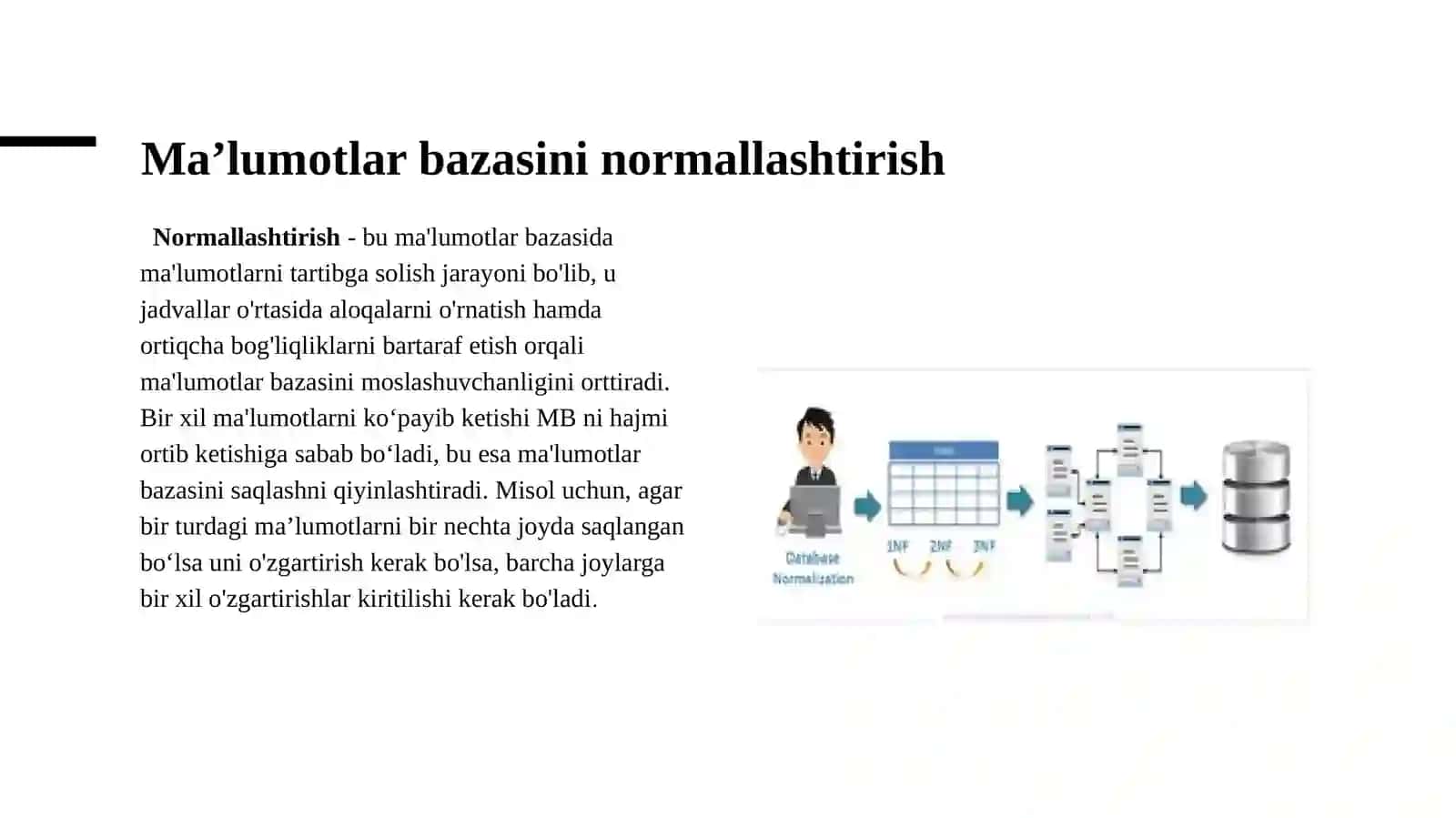 MA’LUMOTLAR BAZASINI NORMALLASHTIRISH:1NF, 2NF, 3NF VA KODD NORMAL FORMALARI 3