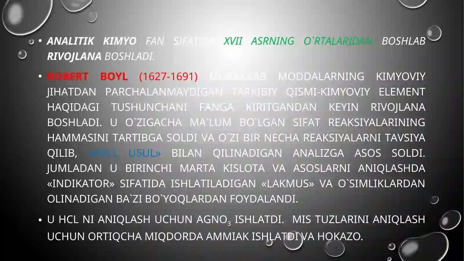 ANALITIK KIMYO FANI VA UNING USLUBLARI. KATIONLAR VA ANIONLARNING XOSSALARI 3