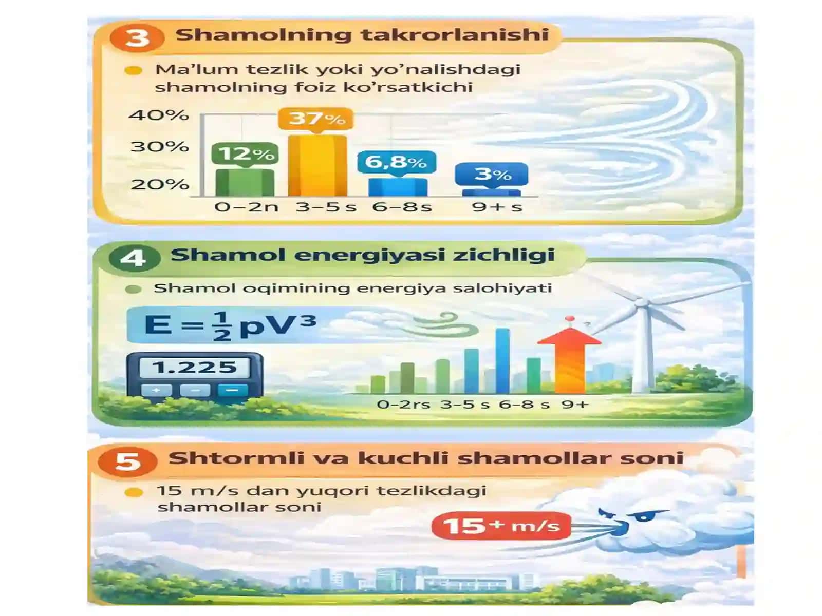 Shamolning iqlim xarakteristikalari va ularni hisoblash usullari 3