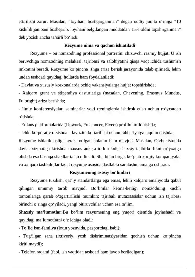 Rezyume, CV, ma’lumotnoma hujjatlari 3