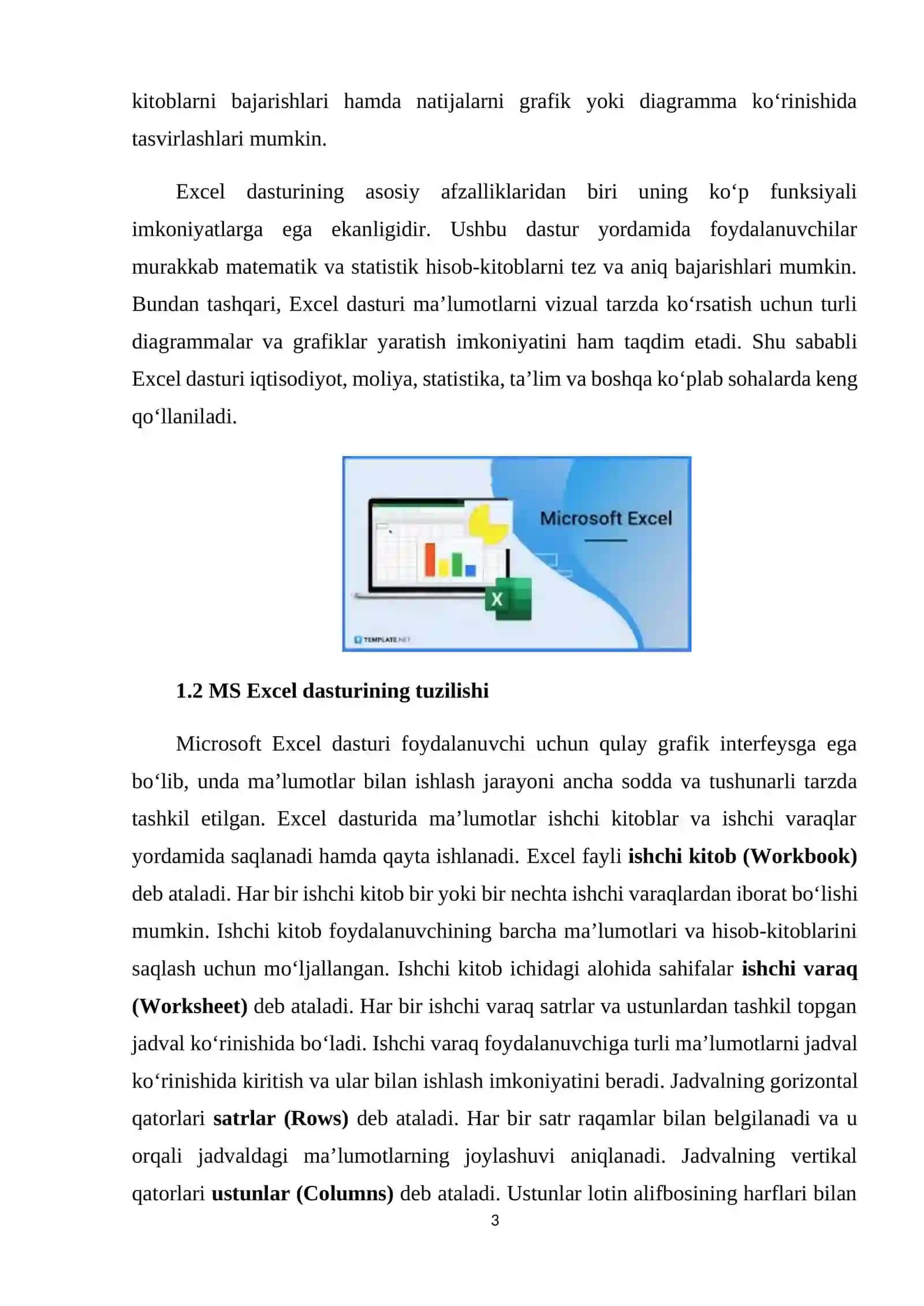 MS Excel elektron jadvali va ular bilan ishlash 3