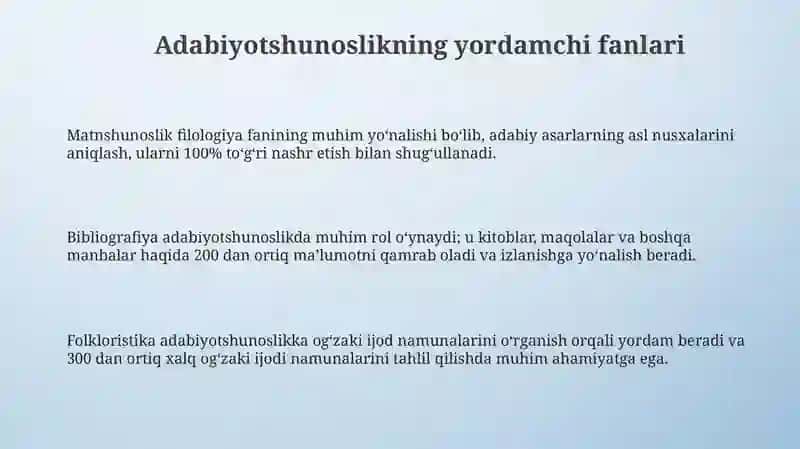 Adabiyotshunoslikning yordamchi sohalari bo’yicha taqdimot tayyorlash 3