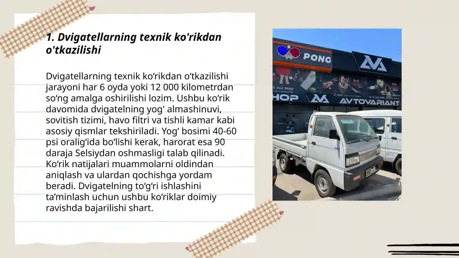 Avtomobil dvigatellariga servis xizmat kòrsatish 3
