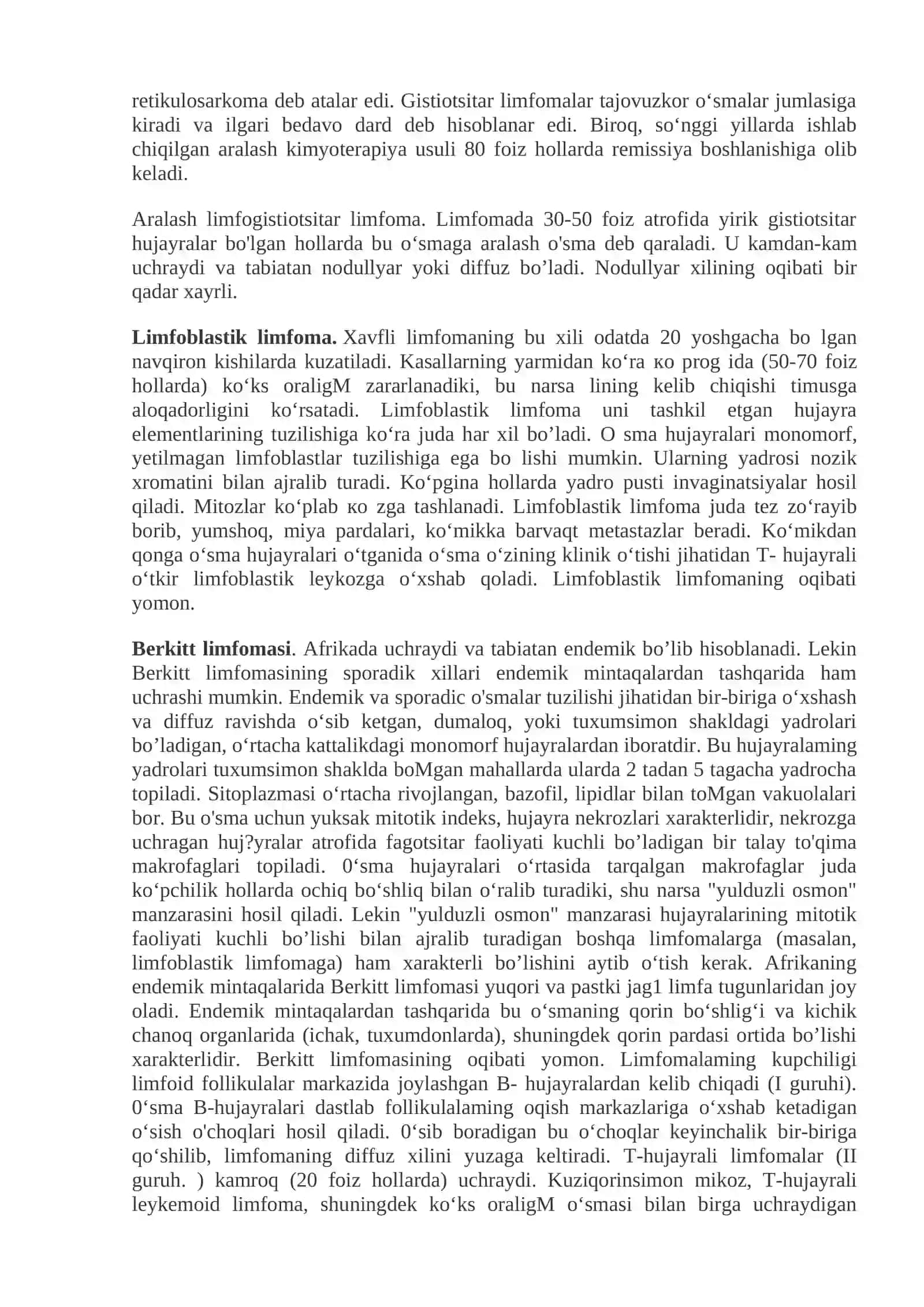 Leykozlar. Limfadenitlar. Splenomegaliya. Taloqning tug‘ma anomaliyalari va o‘smalari. Timusning rivojlanish buzilishlari. Timus o‘smasi 3