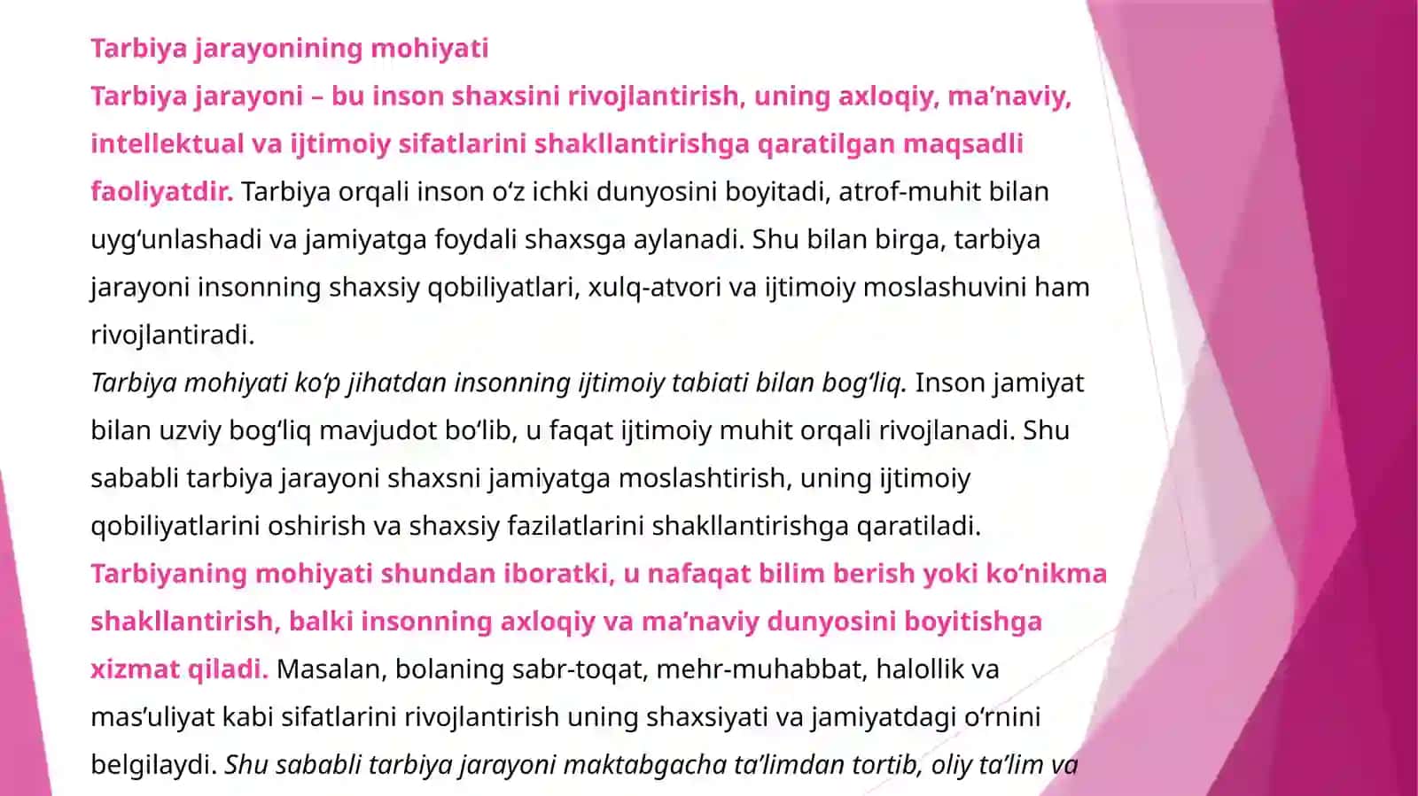 Tarbiyajarayonining mohiyati, mazmuni, tamoyillari va metodlari 3