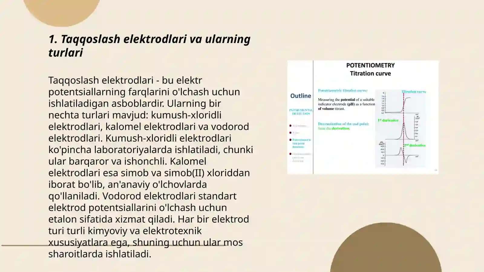 Taqqoslash elektrodlari.Potentsiometrik tetrlash. Kimyoviy va konsentratsion qutublanishlar.Adsorbsiya va uning mohiyati 3