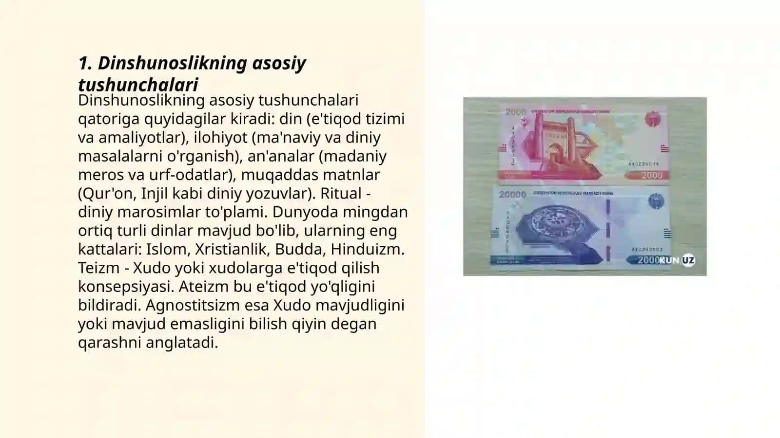 Dinshunoslik shakllari va vazifalari.Urugʻ qabila milliy va jahon dinlari 3