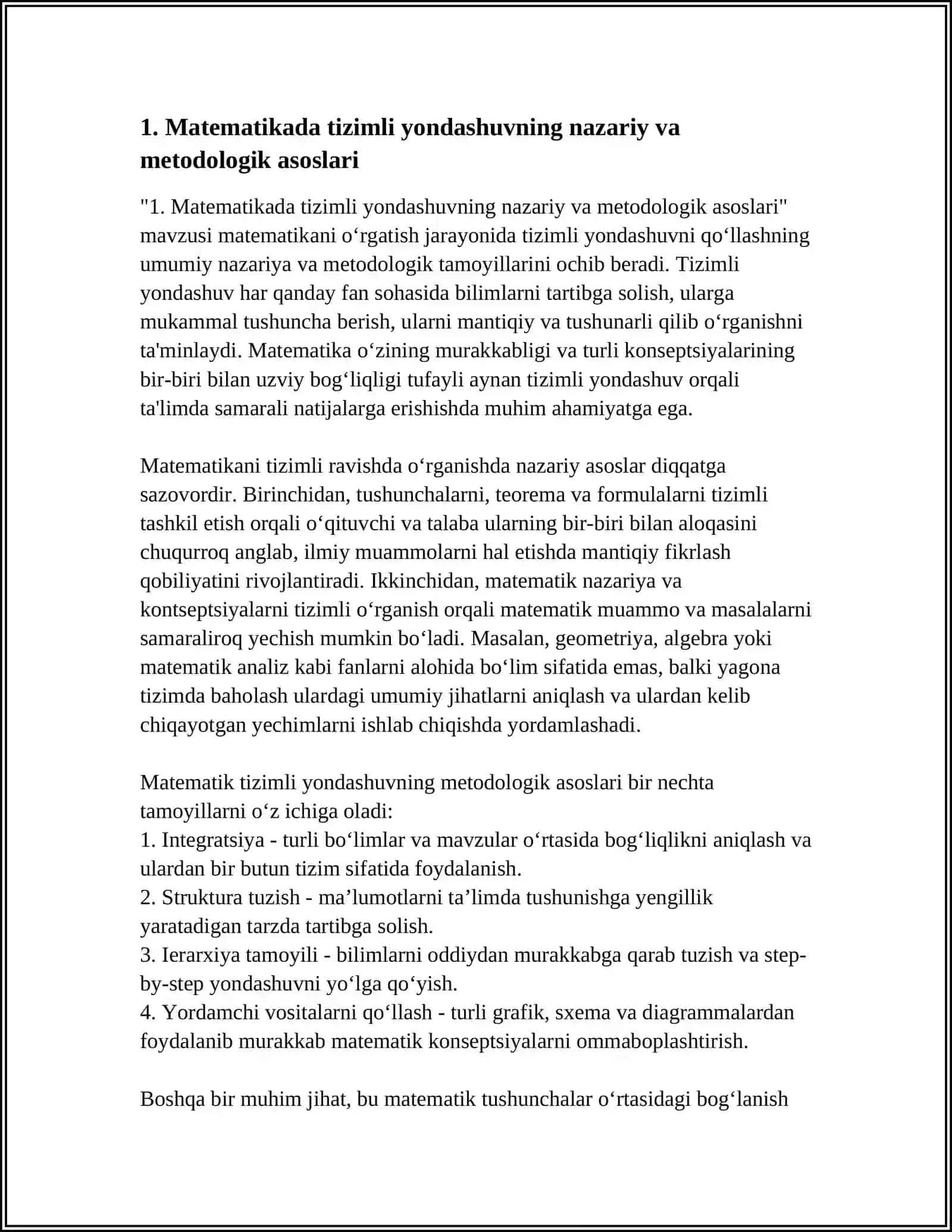 MATEMATIKA TA’LIM- TARBIYA SOHASIDA SISTEMALI YONDASHUV TAMOYILINI QOʻLLASH 3