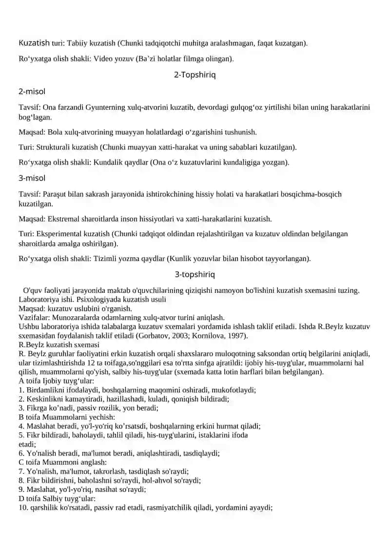 Psixologik tadqiqotlarda qo’llaniladigan usullarni turli mezonlar asosida tasniflash mumkin,rus psixologiyasi klassik olimi Boris Gerasimovich Ananyev(1907-1972) tomonidan taklif qilingan tasnifni taqdim eting 3