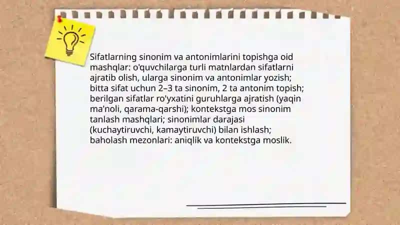 Sifat so'z turkumini o'rganishdagi leksik semantik mashqlar 3