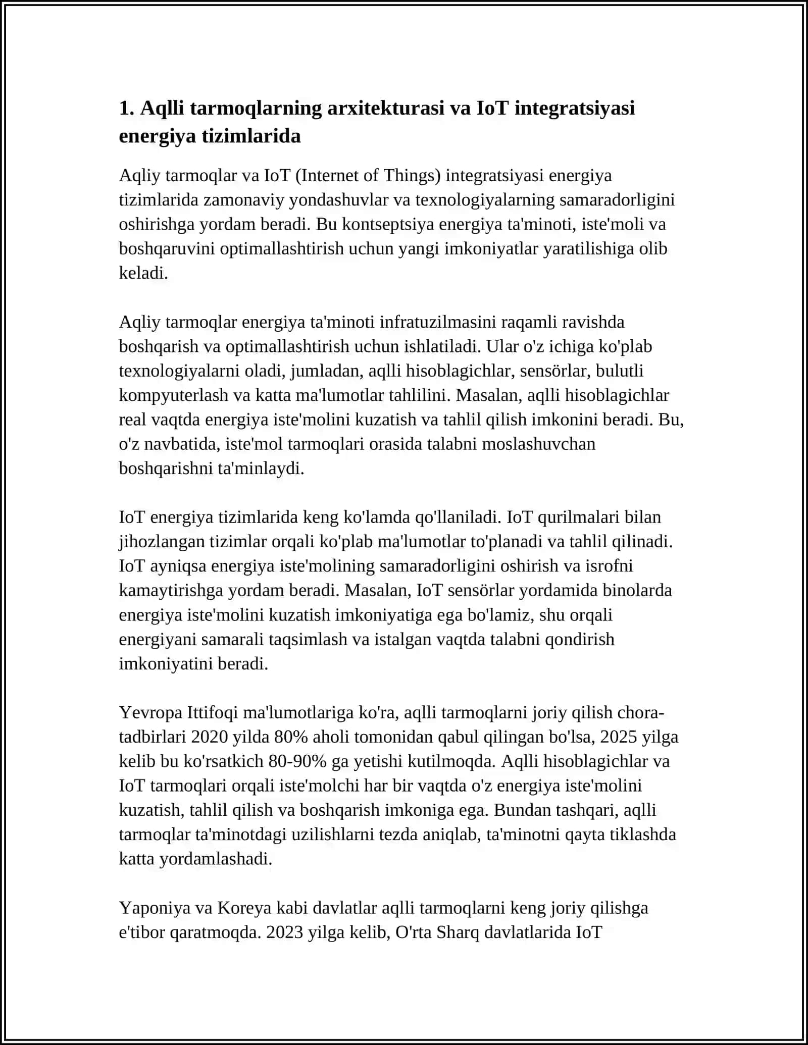 AQLLI TARMOQLAR” VA IOT TEXNOLOGIYALARINING ENERGETIKADAGI QO‘LLANILISHI 3