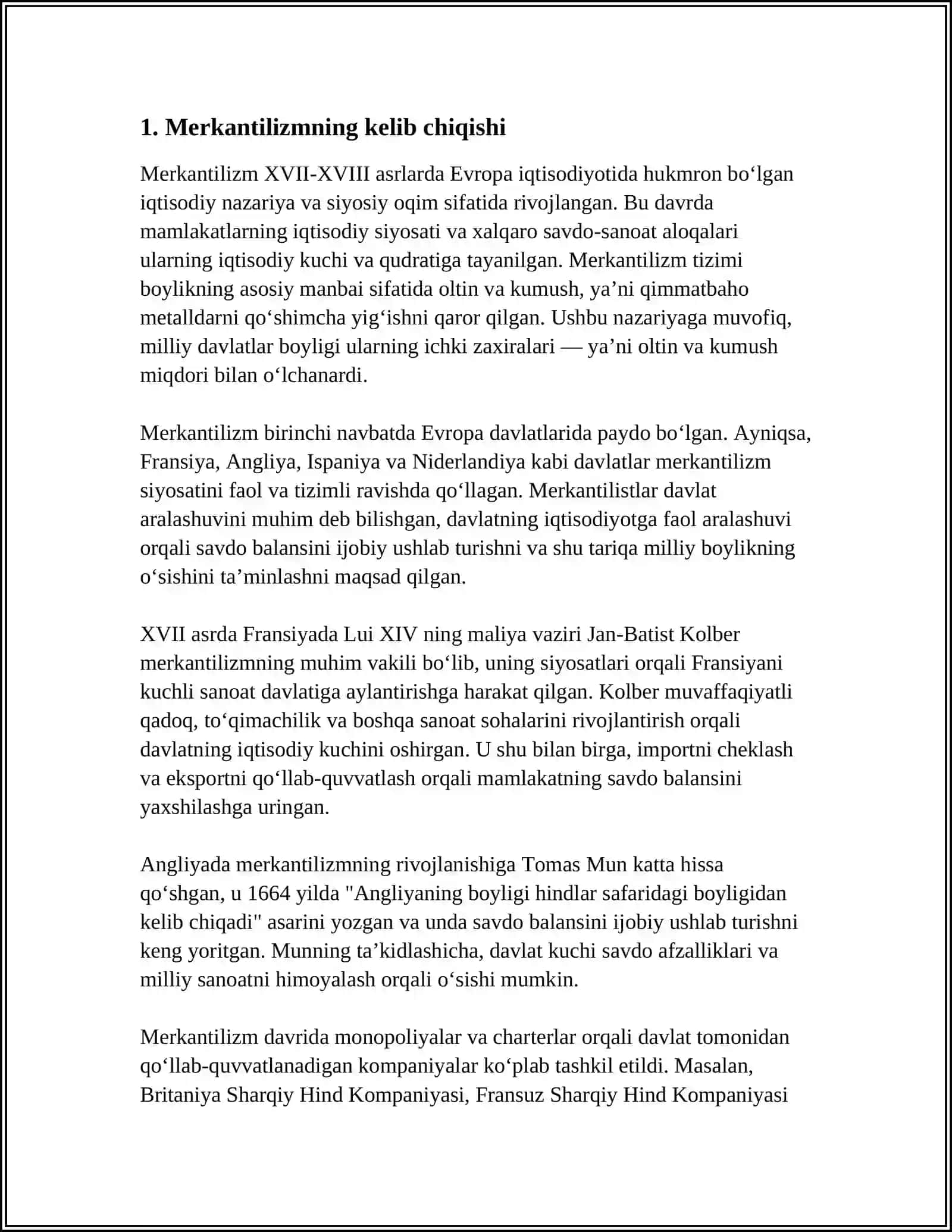 MERKANTILIZM IQTISODIY TALIMOTINING MOHIYATI VA AHAMIYATI 3