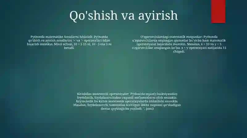 Python Dasturida Matematik Amallar Bilan Ishlash 3