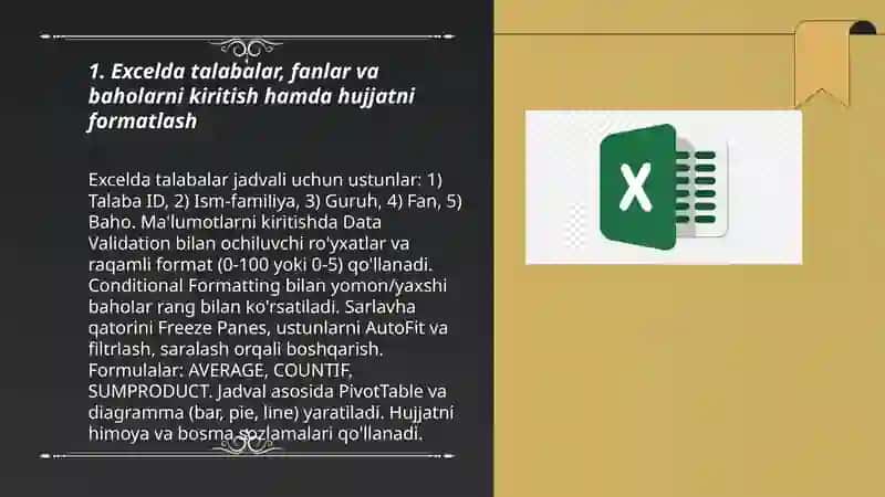 Excel dasturida turli hisobotlar tayyorlash 3