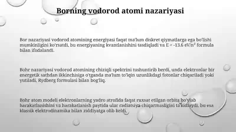 Vodorod atomi uchun Bor nazariyasi 3