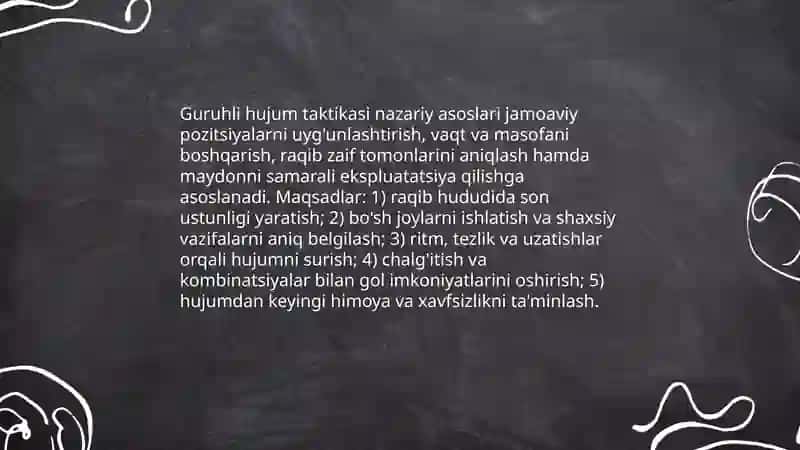 Sport mahoratini takomilashtirish bosqichida guruhli hujum taktikasi ozgarish usulari haqida bilim doirasini shakilantirish 3