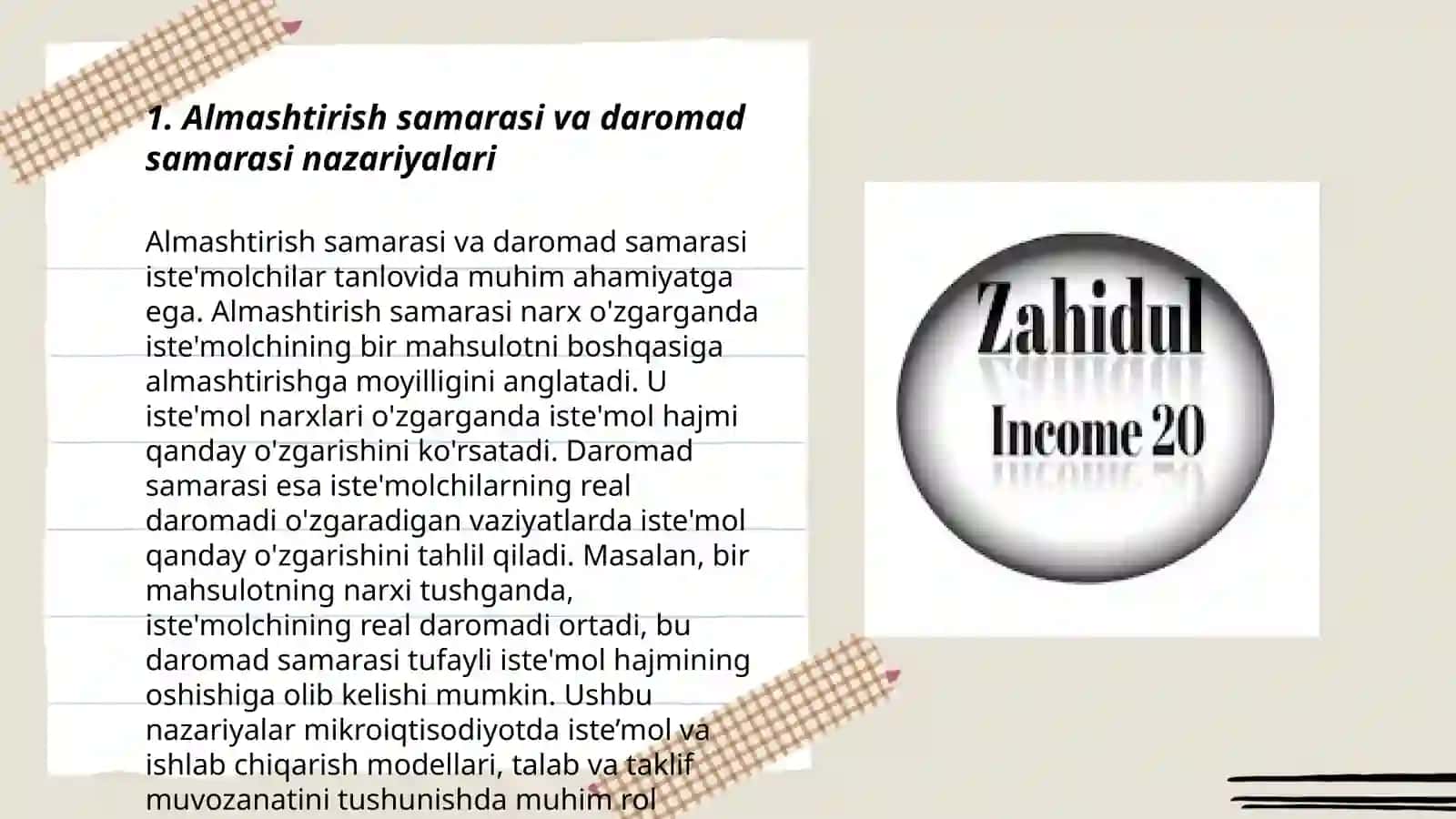 Almashtirish samarasini va daromad samarasini amalda qo'llash 3