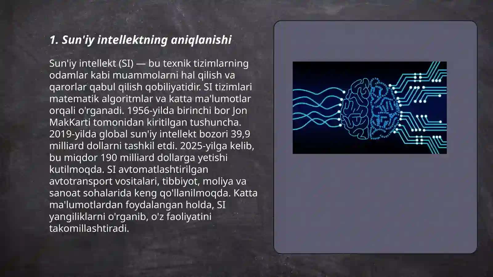 Sun'iy intellekt tushunchasi. Sun'iy intellekt strukturasining tuzulishi 3
