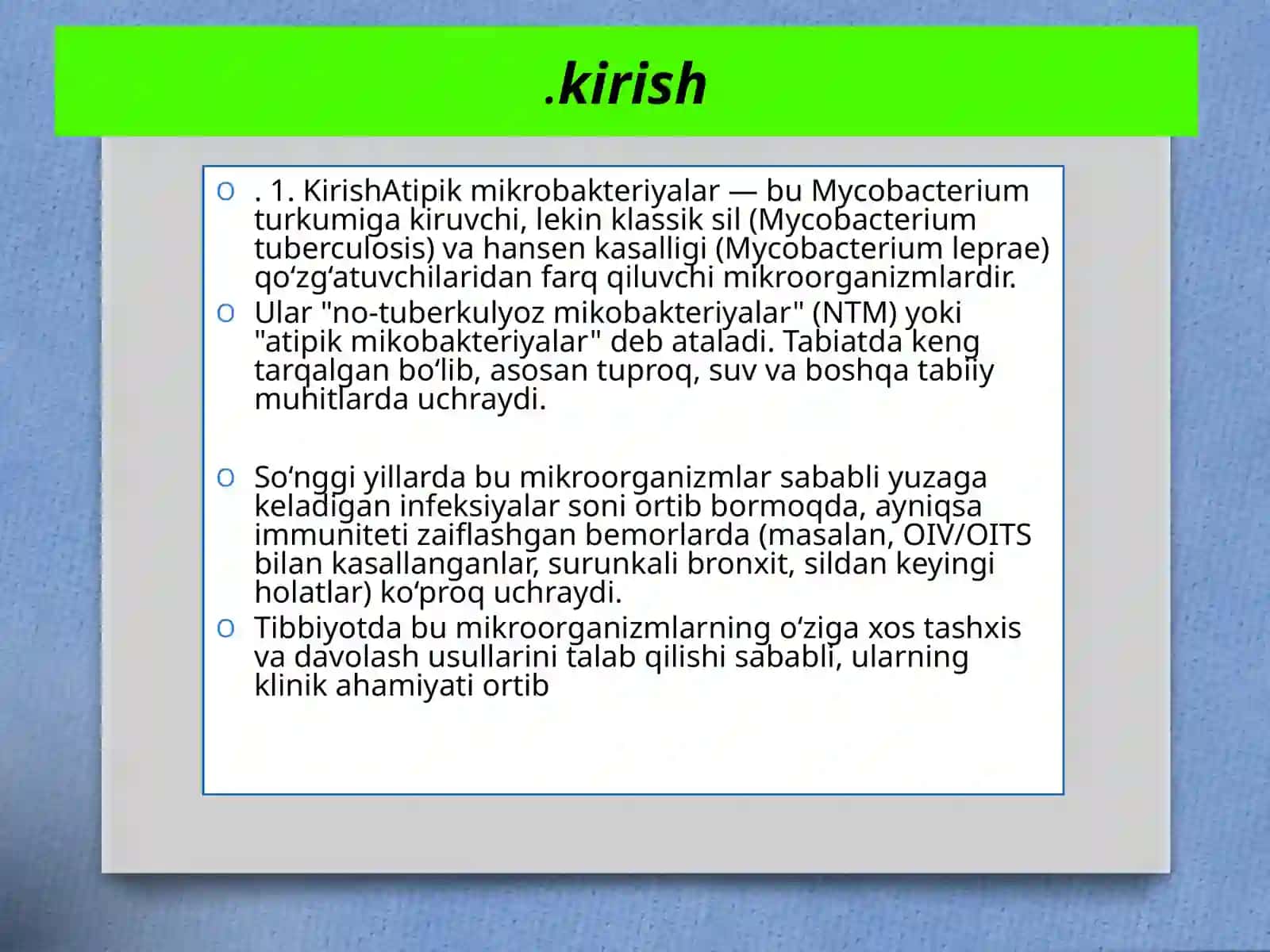 AbdumusinovaSevinch Mikrobiologiyafanidan Atipikmikrobakteryalar va ularning tibbiyotdagi ahamiyati 3