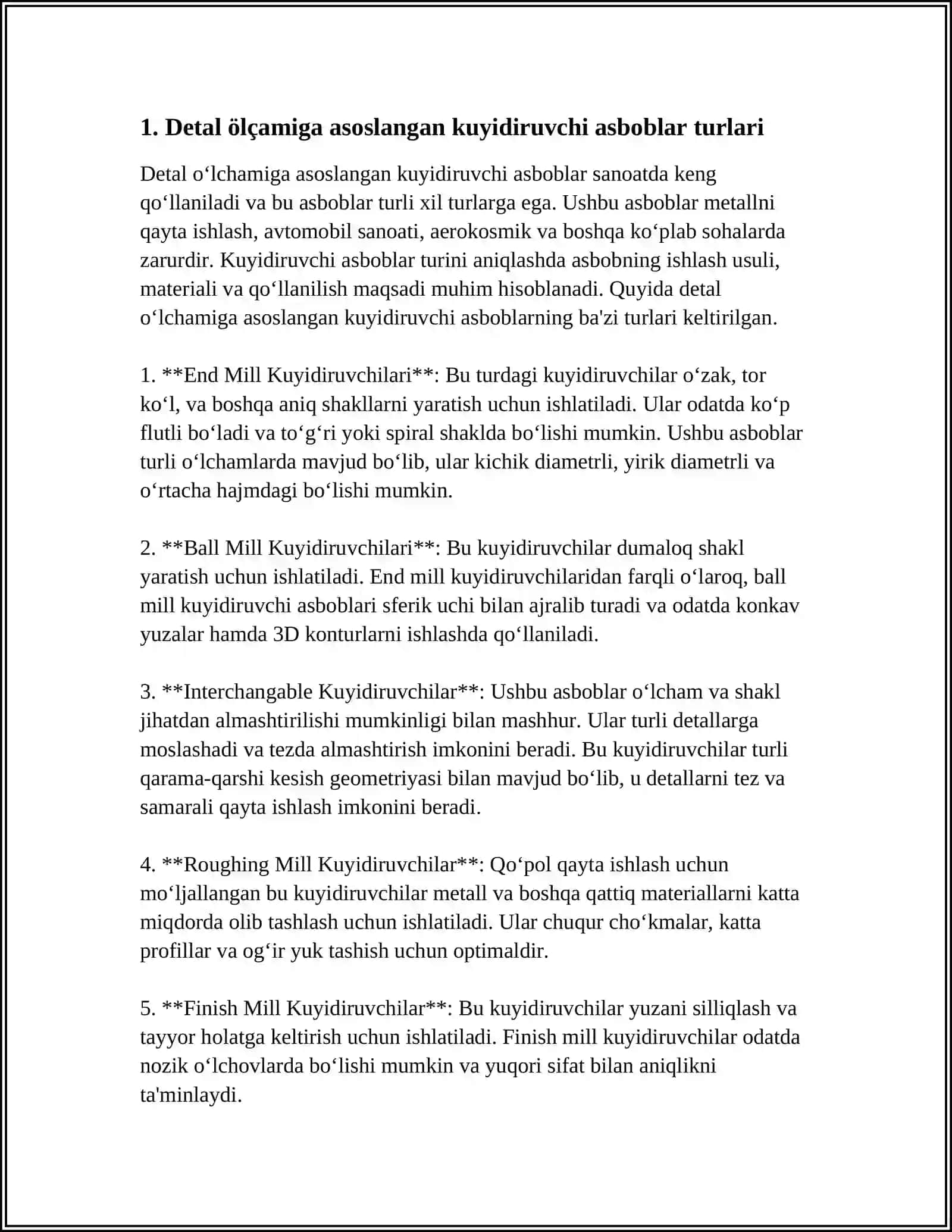 DETAL O‘LCHAMIGA QARAB KUYDIRUVCHI ASBOBLAR VA MATERIALLAR TANLASH 3