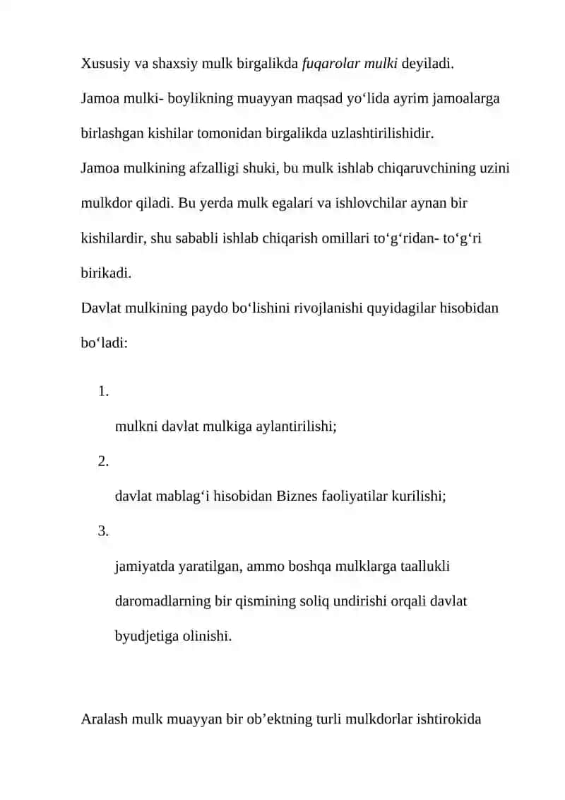 Mulk Tushunchasi va Mulkchilik Shakllari 3