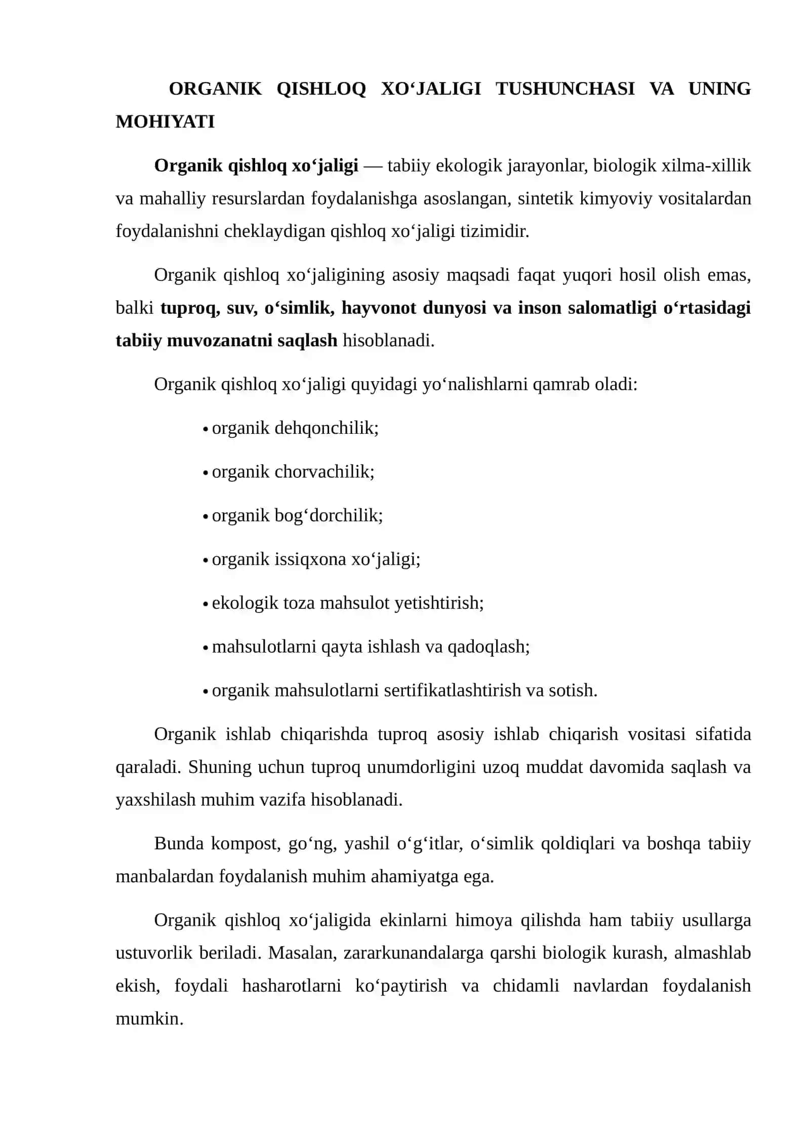 Organik Qishloq Xo‘jaligi Tushunchasi, Rivojlanish Ko‘rsatkichlari va Usullari 3