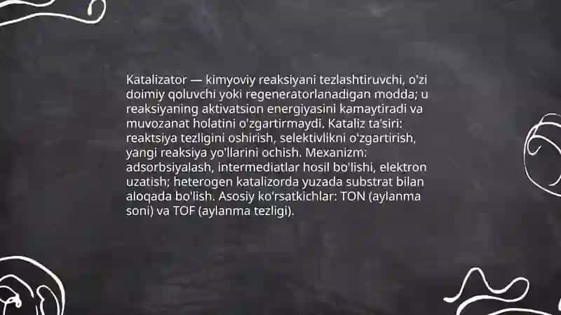 Katalizatorlarning asosiy tavsiflari 3