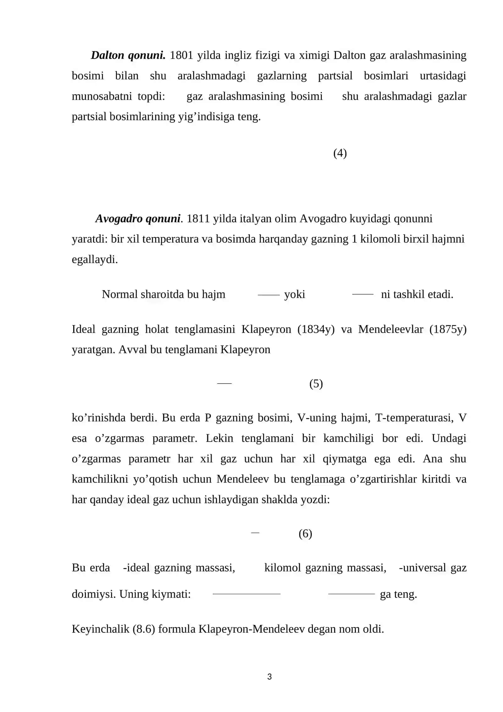 Ideal gaz va uning tenglamasi 3